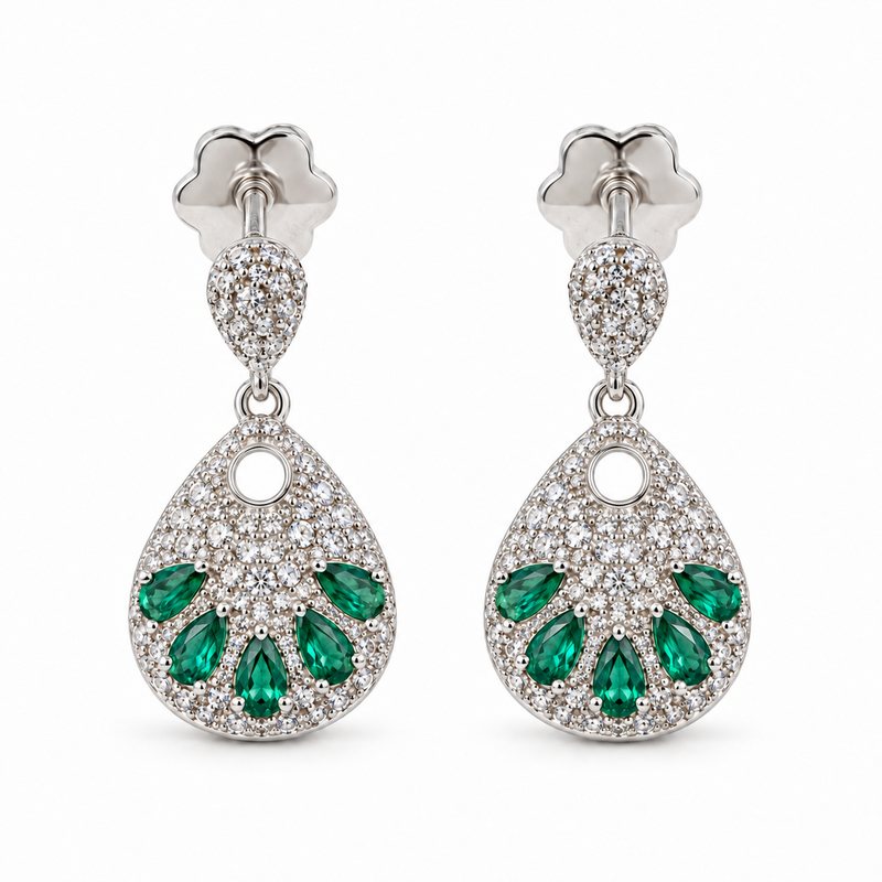 Silver Green Pear Earrings, the pair