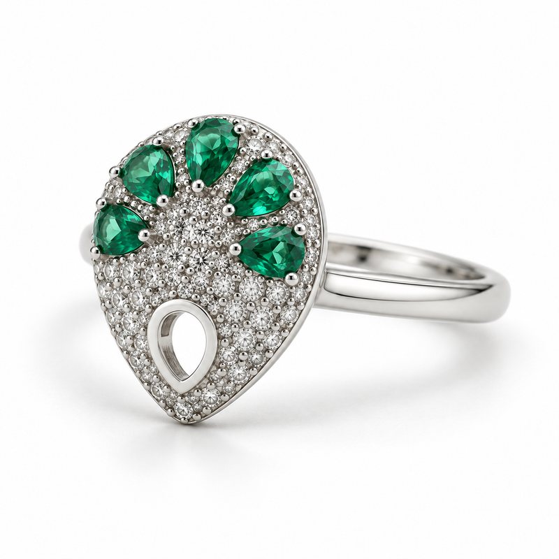 Green Pear Pavé Teardrop Ring